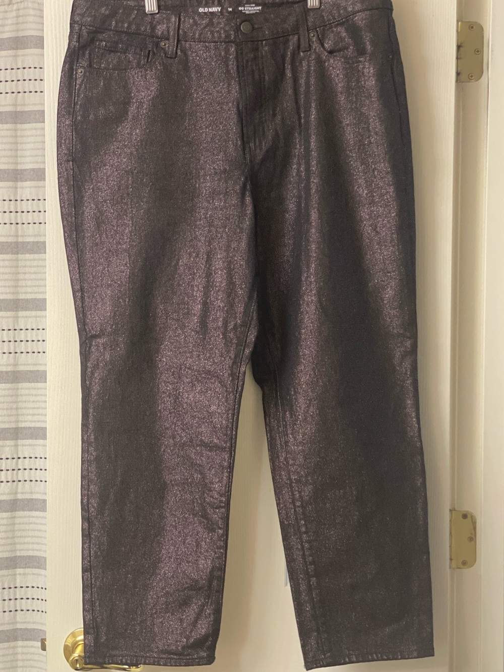 Old Navy Black OG Straight High Rise Shimmering Denim Jeans Size 14